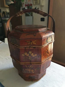 Giappone Porta vivande laccato e dipinto con inserti in foglia d'oro Vintage - Foto 1 di 11