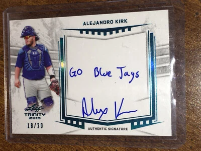 ALEJANDRO KIRK 2019 LEAF TRINITY AUTOGRAPH INSCRIPTION #18/20 BLUE JAYS ALL-STAR - Image 1 of 2