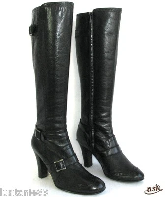 ASH - BOTTES TALONS 9 CM TOUT CUIR NOIR 39 - TRES BON ETAT - Photo 1/4