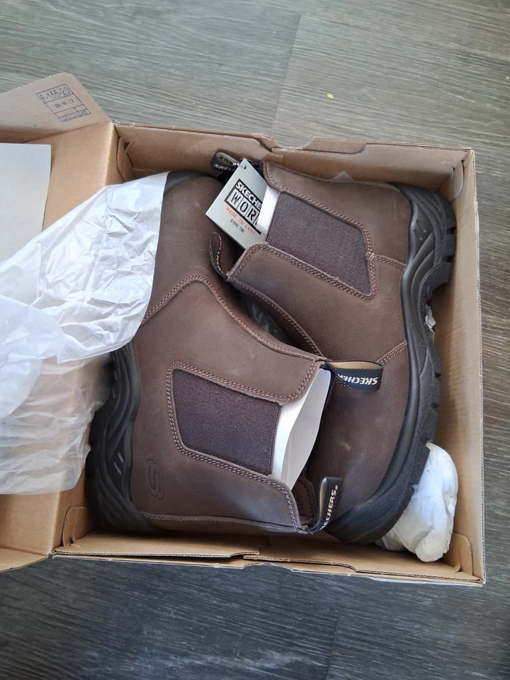 SKECHERS WORK Men's Tapter Steel Toe Chelsea Work Boot Brown size 11