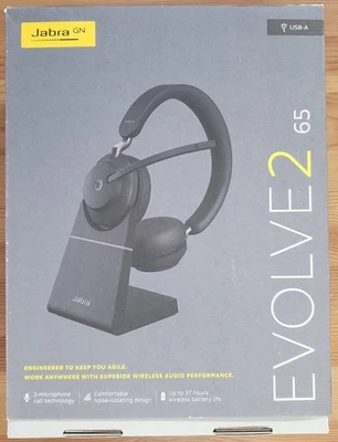 Jabra Evolve2 65 Stereo Wireless Headset + Stand (MS Teams, USB-A) - Black - Image 1 of 3