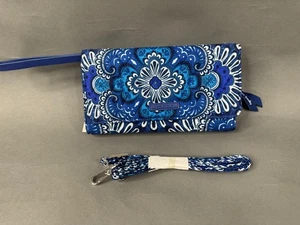 Vera Bradley Cartera RFID Bandolera Algodón Azul Tapiz Nuevo con Etiquetas - Imagen 1 de 7
