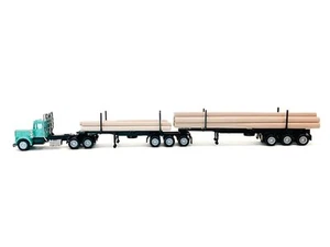 Peterbilt Super B Log Truck and Trailer Blue with Log Accessories 1/87 (HO) Plas - Picture 1 of 3