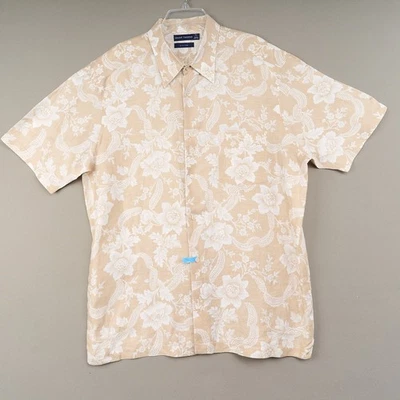 Camisa de lino Grant Thomas para hombre XL blanca tostada floral manga corta camisa con botones Foto 1 de 4