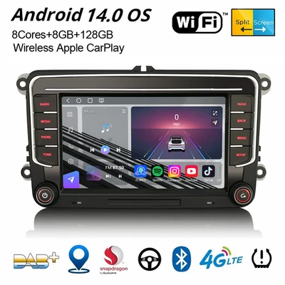 8+128GB Android 14 Autoradio Navi Für VW Golf 5/6 Passat Jetta Tiguan Skoda SEAT - Bild 1 von 4