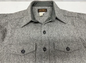 Vintage EDDIE BAUER schwere Hemdjacke Wollmischung anthrazit Tweed Knopfleiste Large - Bild 1 von 10