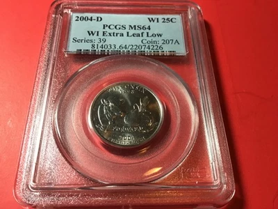 Wisconsin Extra Low Leaf Error. Quarter PCGS MS 64 Attractive Collector Coin !! - Image 1 of 2