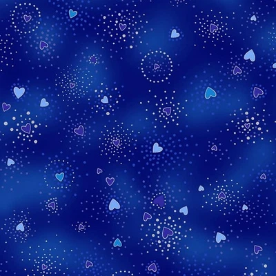 Laurel Burch Basics Heart Purple Light Blue on Blue W/ SILVER Fabric FQ 1/4 YD - Image 1 of 4
