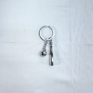 Stainless Steel Key ring, baseball bat charm with steel ball. - Picture 1 of 1