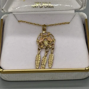 Dakota Black Hills Gold dreamcatcher 10kt three leaf pendant necklace - Picture 1 of 8