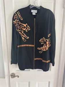 Giacca Delta Burke L tigre stampa animalier zip davanti leggera stile classico - Foto 1 di 7
