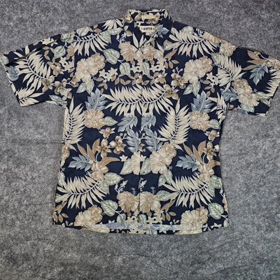 Camisa Hawaiana Campia Moda Para Hombre XL Azul Beige 100% Algodón Campamento Aloha Vacaciones Foto 1 de 4