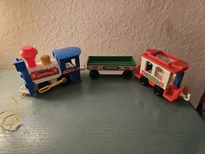 Vintage 1986 FisherPrice Express Zugspielzeug, 3 Autos - gut - Bild 1 von 12