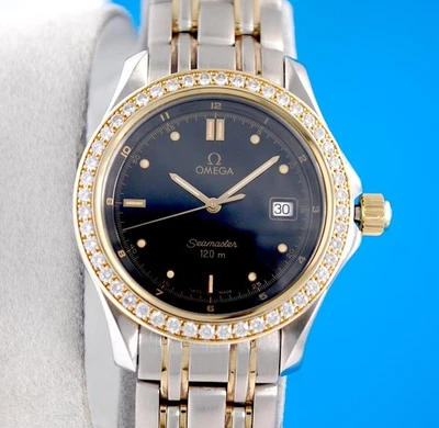 Mens Omega Seamaster 18K Gold & SS watch - Black Dial - Diamond Bezel - 2315.50 - Image 1 of 4