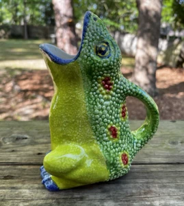 Vietri Majolica Style Frog Pitcher Made in Italy 8" Tall Charming Whimsical - Picture 1 of 8