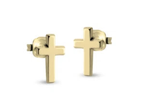 CROSS STUD EARRINGS STERLING SILVER 24K GOLD GP ROSE GOLD - Picture 1 of 3