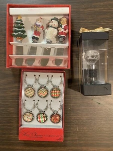 Boston Warehouse Wine Charms Set 6 Snowman Wreath Stocking Candy Cane Present - Picture 1 of 12