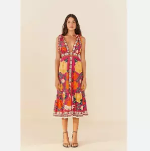 NWT $240 FARM Rio Flower Tapestry Midi Dress in FLOWERS TAPESTRY PINK - size S! - Picture 1 of 14