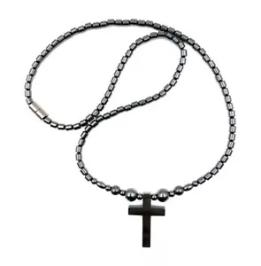 Cross Magnetic Necklace with Hematite Magnetic Beads Unisex Magnetic Necklaces - Picture 1 of 1