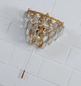 edle Wandlampe Wand Leuchte Leselampe vergoldet mit Kristall Behang 70er Jahre - Bild 1 von 12