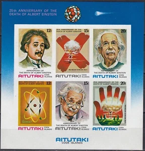 AITUTAKI 1980 Albert Einstein 25th Death Anniversary, IMPERFORATE M/S MNH - Picture 1 of 1