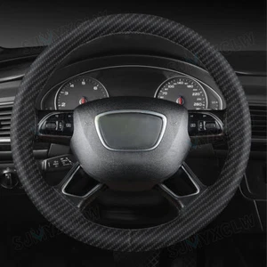 15" Faux Carbon Fiber Steering Wheel Cover Genuine Leather For Mitsubishi New - Picture 1 of 10
