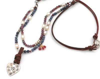 Collar de cuentas de piedras preciosas facetadas y perlas en capas de plata esterlina 925 de Peyote Bird Foto 1 de 4