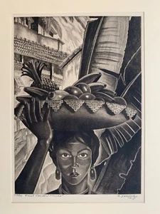 Alfredo Ximenez "Fruit Vendor" 1937 AAA Signed Etching - Picture 1 of 11