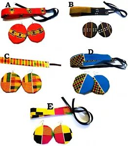 2 Pcs African Print Ankara Kente Choker Neck Piece & earring Set - Picture 1 of 6
