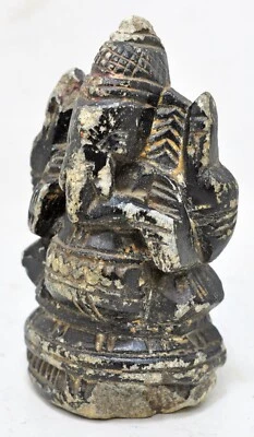 Antigua Estatuilla Ídolo Dios Ganesha Piedra Negra Original Antigua Tallada a Mano Foto 1 de 4