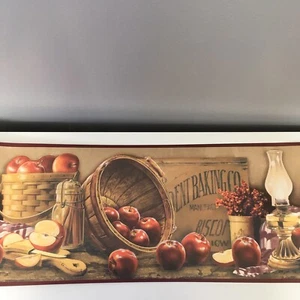 Red Apple Basket York Prepasted Wallpaper Border 5 yd Spool, Country Farm Warmth - Picture 1 of 8