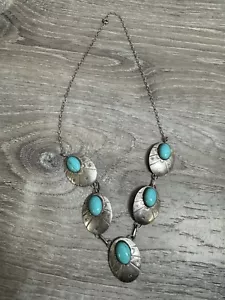 Vintage Native sterling silver turquoise Concho necklace Bin E - Picture 1 of 4