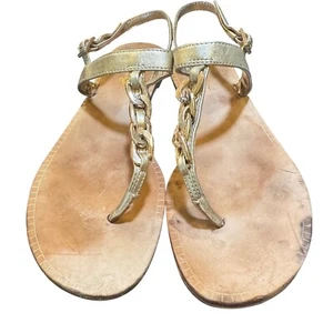 Lilly Pulitzer Gold Chain Thong Sandals Metallic Strappy Size 8M preloved - Picture 1 of 14