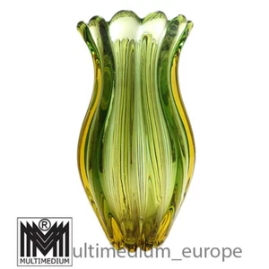 Archimede Seguso 50er Glas Rippen Vase Barovier u. Toso Murano gerippt Gelb Grün - Bild 1 von 5