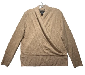 Tahari Damen Pure Luxe 2-fädiger Kaschmir Wickelpullover mit drapiertem Ausschnitt Gr. L camelbraun - Bild 1 von 10
