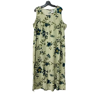 Carolina Colours Plus 20W Floral Linen Rayon Green Blue Sleeveless Shift Dress - Picture 1 of 8