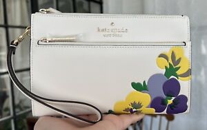 Kate Spade Pansy Medium Leather Wristlet Wallet Petal Fits All iPhone New