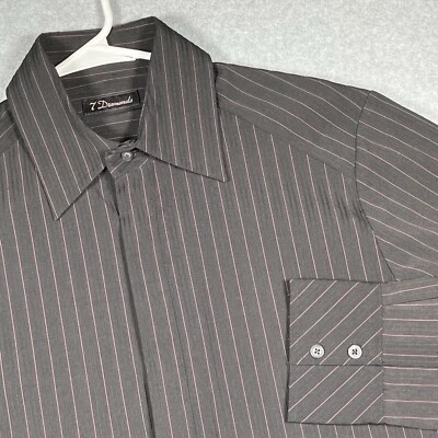 Camisa de vestir 7 diamantes para hombre mediana negra rosa a rayas elástica manga larga Foto 1 de 4