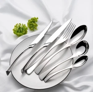 New 6pcs Set Luxury Silver Stainless Steel Knife Fork Spoon Cutlery Dinnerware - Picture 1 of 9
