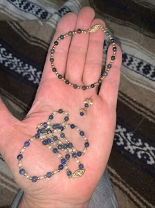 Lapiz Lazuli Beads Seed Pearls 14kt Gold Beads 16” Necklace, Bracelet & Earrings - Picture 1 of 6