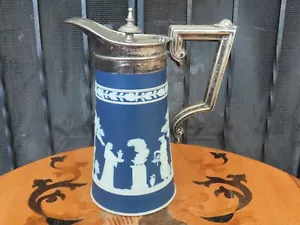 Rare Wedgwood Blue Jasperware Lidded Claret Jug Pitcher Sacrifice Figures c.1898 - Picture 1 of 12