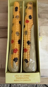 2 Indian Corn TAPER CANDLES ears cobs fall autumn harvest Thanksgiving Vintage - Picture 1 of 2