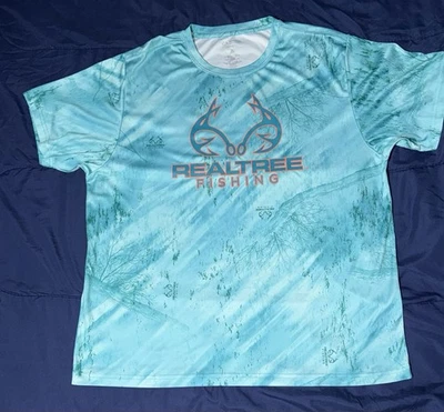 🎅🏻 Men’s Realtree Fishing Antler Short Sleeve Shirt XXL  Blue / Green Aqua - Image 1 of 4