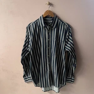 Vintage Trader Bay Navy|Cream|White|Burgundy Striped Button-Down Shirt EUC Sz M - Picture 1 of 12