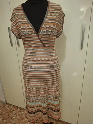 Abito MISSONI  Taglia 46 Arancio Marrone Righe Scollo V Manica Aletta - Immagine 1 di 4