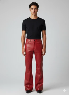 Wear Lambskin Men's Pant Pure Genuine Biker Dark Red Leather Stylish Casual Fit - Image 1 of 4