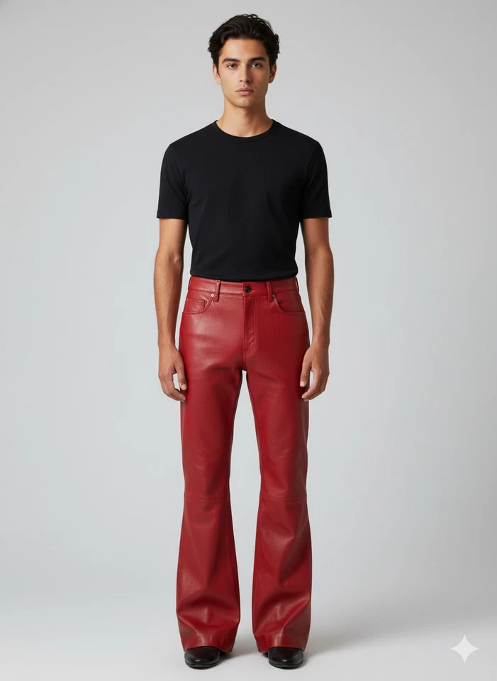 Wear Lambskin Men's Pant Pure Genuine Biker Dark Red Leather Stylish Casual Fit - Image 1 of 4