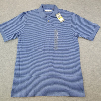 Geoffrey Beene 衬衫 Polo 高尔夫短袖蓝色条纹棉质男式 M 全新带标签 — 第 1/4 张图片