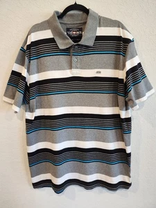 Ecko Unltd Polo Shirt Men’s 2XL Gray Black Blue White Striped Short Sleeve... - Picture 1 of 7