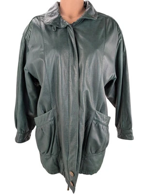 Jacqueline Ferrar женщин маленький винтажный лоскутное одеяло с подкладкой карманы зеленый кожаный пальто - Изображение 1 из 4